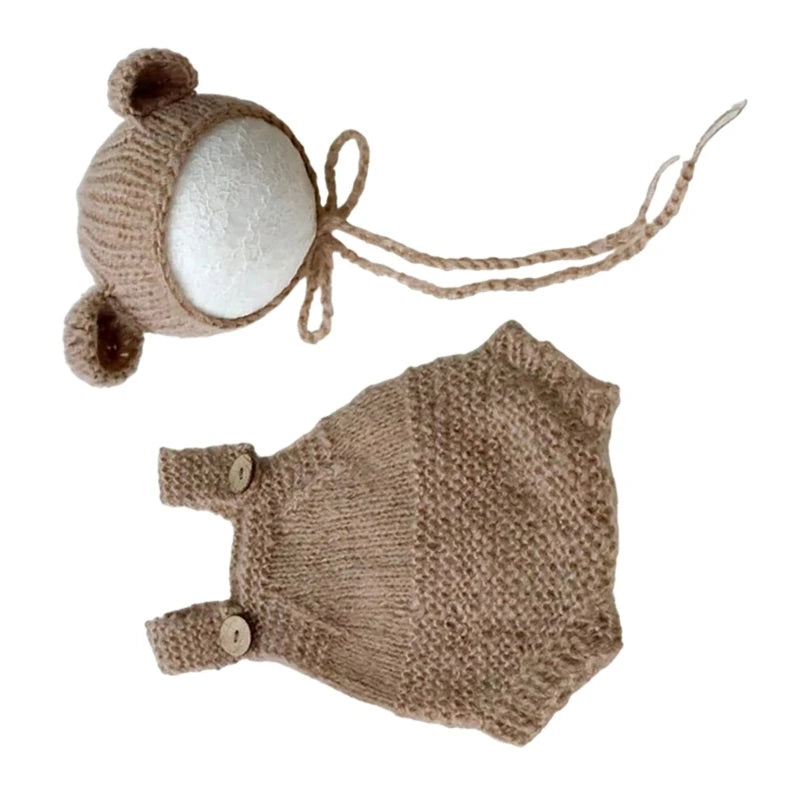 Newborn Photography Props Bear Costume Hat Suspenders Pants Photo Romper Baby Photo Clothes Baby Photoshoots Outfit