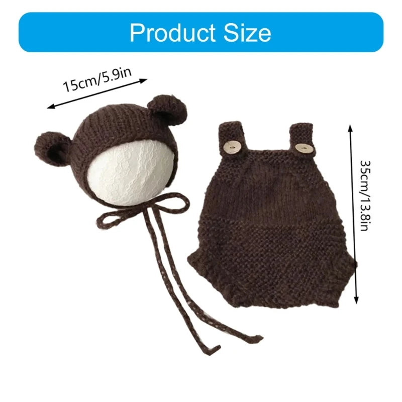 Newborn Photography Props Bear Costume Hat Suspenders Pants Photo Romper Baby Photo Clothes Baby Photoshoots Outfit