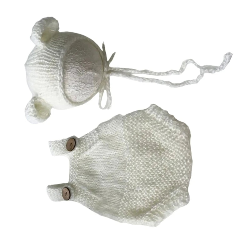 Newborn Photography Props Bear Costume Hat Suspenders Pants Photo Romper Baby Photo Clothes Baby Photoshoots Outfit