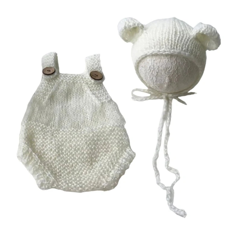 Newborn Photography Props Bear Costume Hat Suspenders Pants Photo Romper Baby Photo Clothes Baby Photoshoots Outfit